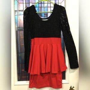 Red and black lace peplum dress